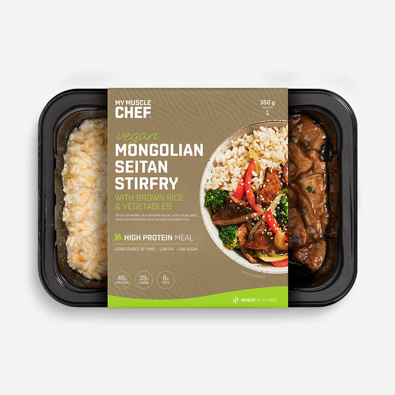 Mongolian Seitan Stirfry With Brown Rice & Vegetables
